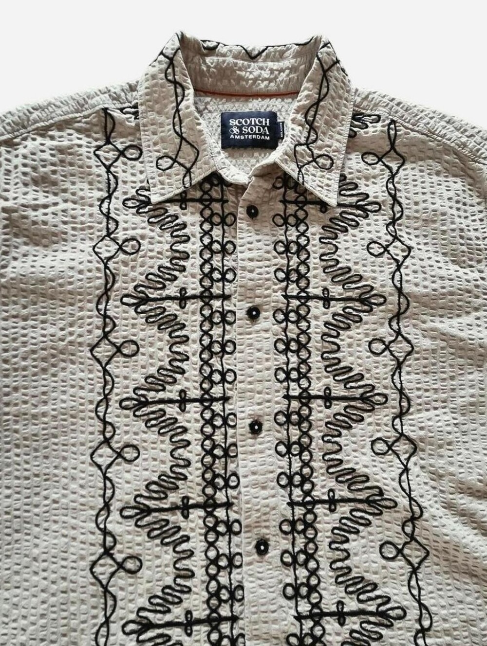 Scotch & Soda Oversize Embroidered Cotton Seersucker Button Up Shirt Size L - Picture 10 of 10